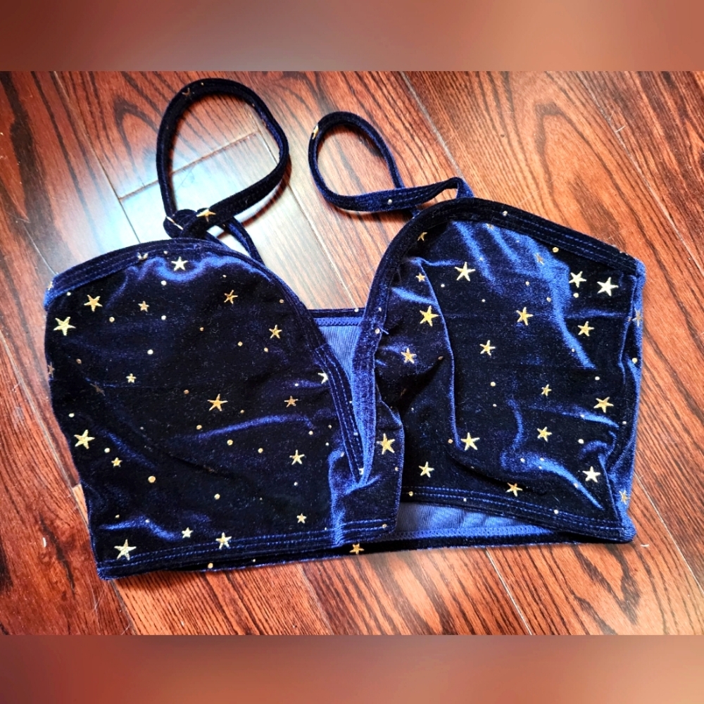 Navy Blue with Gold Stars Crop Top